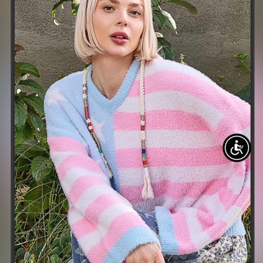 POL STRIPE STAR PINK AND BLUE OVERSIZED COZY HOODIE SIZE MEDIUM NWT - Picture 7 of 9